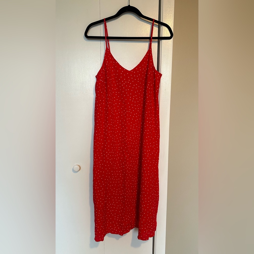Gap red polka dot cami slip midi dress with tie back - size M